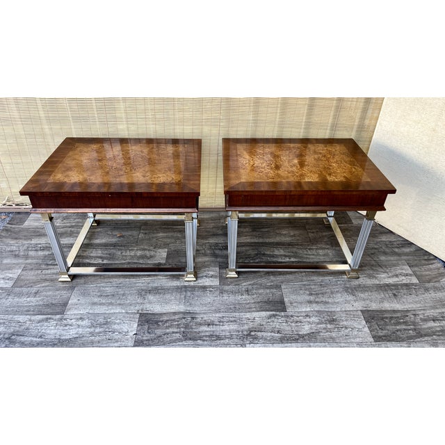 A Pair of Neoclassical Revival Burl Wood Side Tables by Lane Furniture Circa 1970s. For Sale - Image 16 of 18