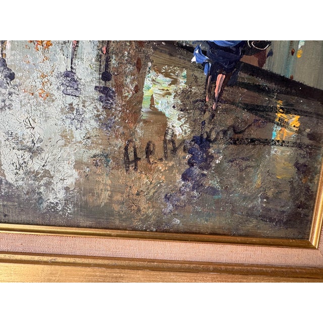 Large Vintage French Impressionist Parisian Street Scene Oil on Masonite – Framed For Sale - Image 11 of 15
