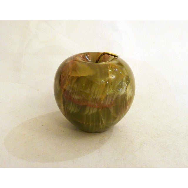Apple Paperweight in Onyx with Gilded Brass Stem, 1960s For Sale - Image 11 of 11