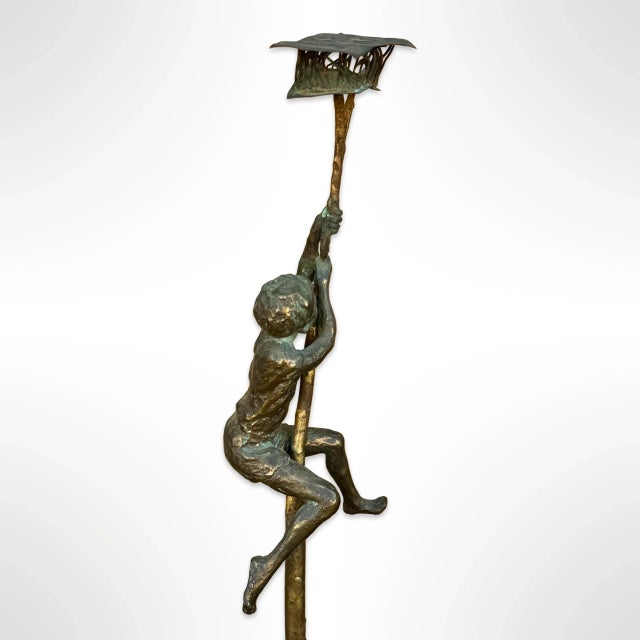 1970s Vintage Curtis Jere Mid-Century Modern Bronze Boy Climbing Tree Sculpture, Signed 1970 For Sale - Image 5 of 9