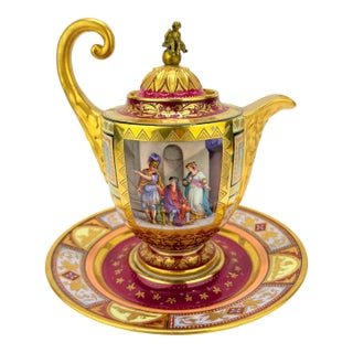 Royal Vienna Porcelain Covered Pitcher & Underplate Hector and Paris, Circa 1830 For Sale