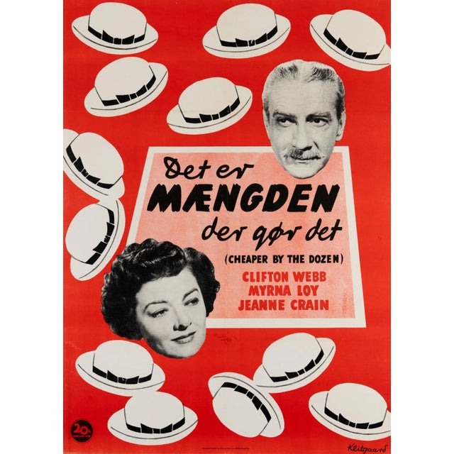 Cheaper by the Dozen Original Vintage Movie Poster, Danish, 1951 For Sale - Image 4 of 4