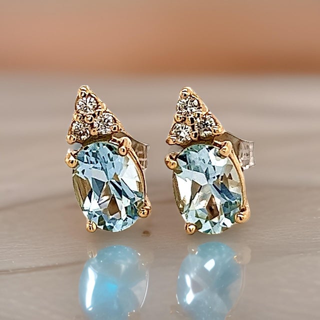 Natural Aquamarine Diamond Earrings 14k Y Gold 1.85 TCW Certified For Sale - Image 4 of 13