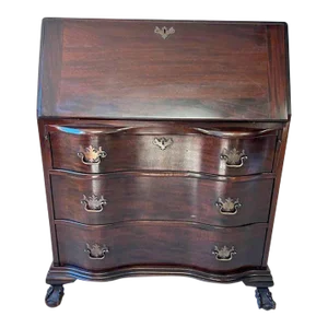 Antique Chippendale Style Slant Front Desk With Ball in Claw Feet