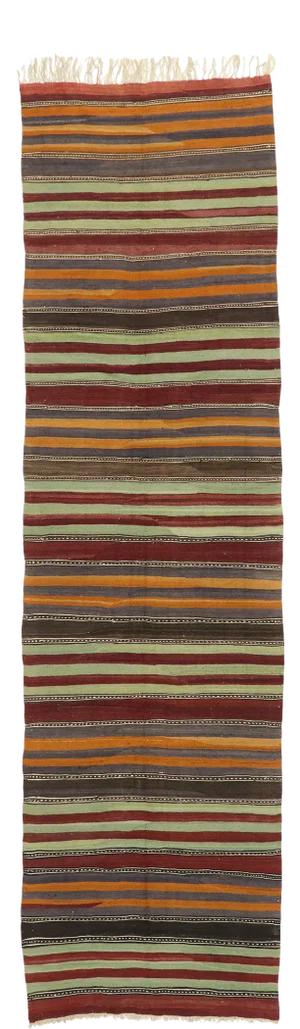 Vintage Turkish Striped Kilim Runner - 04'03 X 15'08