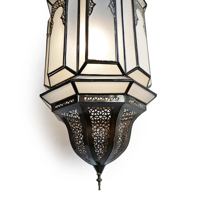 Vintage Moorish Moroccan White Frosted Pendant Light For Sale - Image 4 of 7