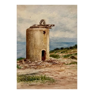 Attributed to Frank Henry Mason St Nazaire 1888 Coastal Tower Watercolor For Sale