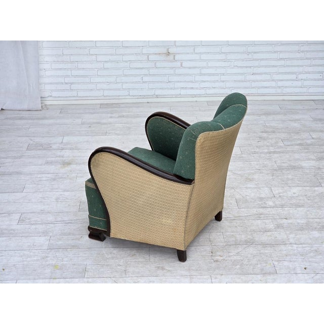 Danish Armchair in Green and Beige Furniture Wool, 1960s For Sale - Image 11 of 18