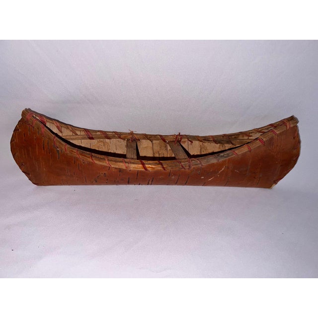 Folk Art Vintage 12" Handmade Birch Bark Canoe - Northwoods Folk Art For Sale - Image 3 of 7