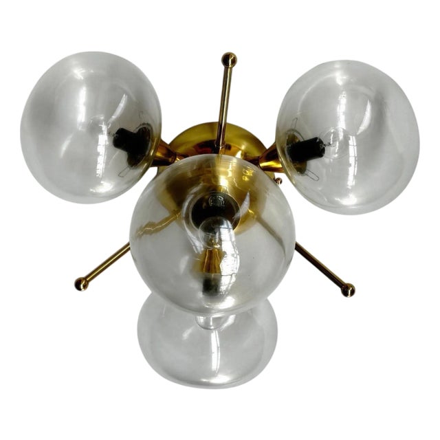 Orchidea Polished Brass Clear Pebble Flush Mount by Fabio LTD For Sale