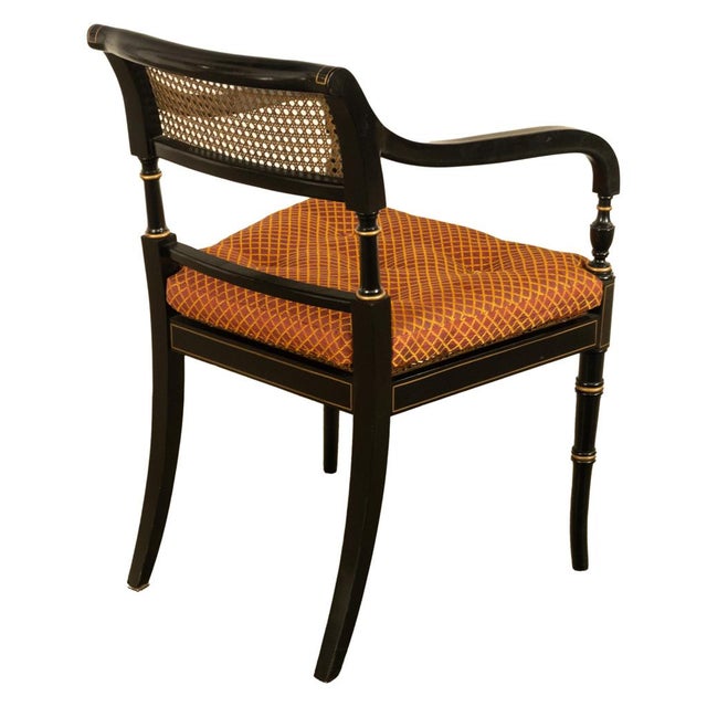 1960s Set Eight Federal Style Japanned & Gilded Dining Arm Chairs Kittinger Furniture For Sale - Image 15 of 17