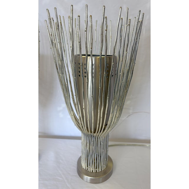 Contemporary Modern Z. Gallerie Style Chrome Finish Branch Up-Light Fixtures- A Pair For Sale - Image 3 of 12