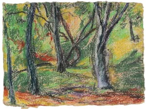 Jack Freeman Forest Landscape Drawing in Pastel on Handmade Paper, Late 20th Century