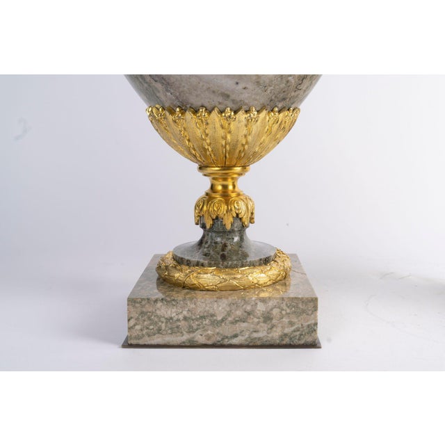 Green Louis XVI Green Granite Cassolettes with Gilded Bronze, Set of 2 For Sale - Image 8 of 9