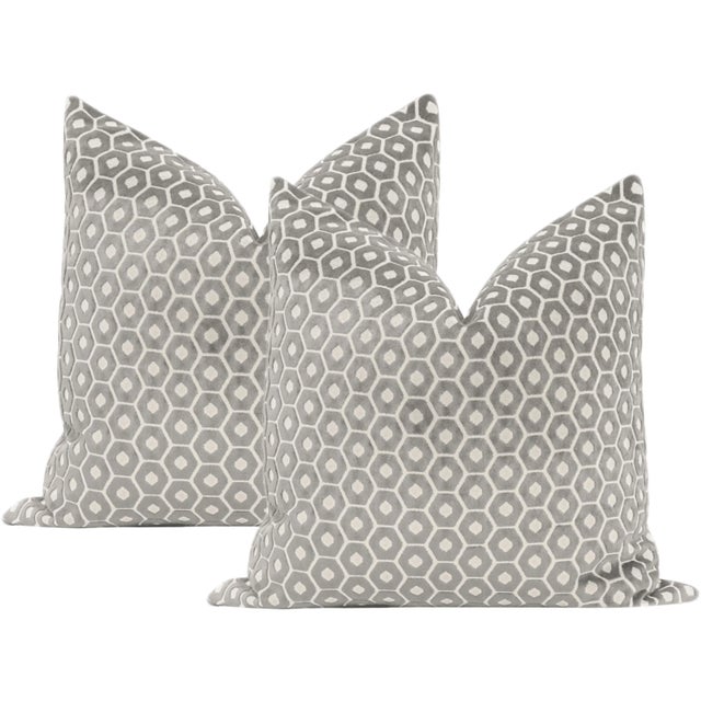 Not Yet Made - Made To Order 22" Grey Paloma Cut Velvet Pillows - a Pair For Sale - Image 5 of 5