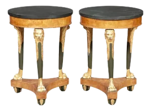 Pair of 19th Century Neoclassical Russian Karelian Birch and Slate Top Gueridons