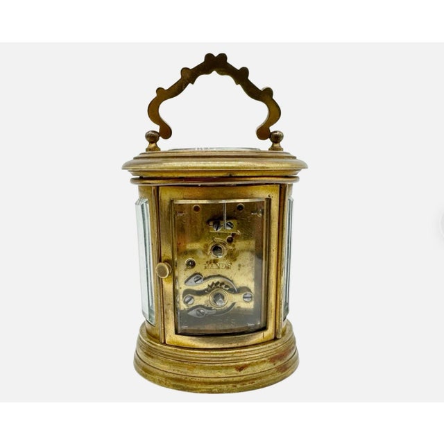Antique French Oval Brass Carriage Clock With Travel Case For Sale - Image 12 of 14