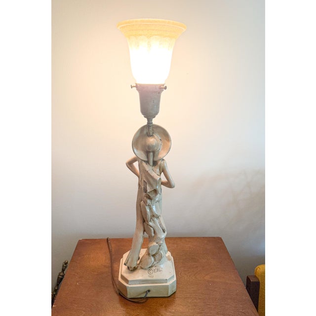 Vintage Art Deco Alabaster Lamp With Frosted Glass Shade. For Sale - Image 9 of 9