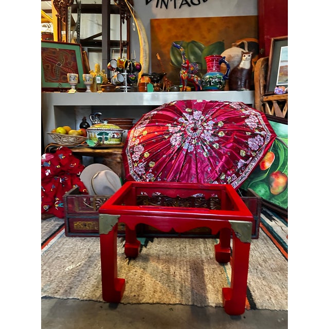 Asian Petite Vintage Red Wooden Ming Table Base With Corner Brackets For Sale - Image 3 of 3