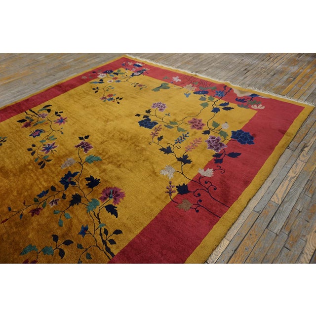 1920s Chinese Art Deco Carpet ( 9' x 11'6" x 274 x 351 ) 1920s Wool Room Size Chinese - Art Deco Yellow Rectangle Knotted...