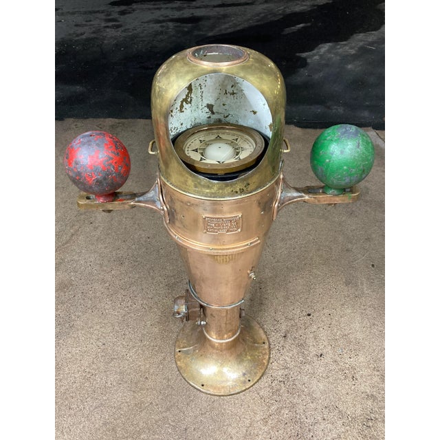 Brass A. Lietz Company Binnacle & Gimbaled Compass in Bronze San Francisco For Sale - Image 8 of 13