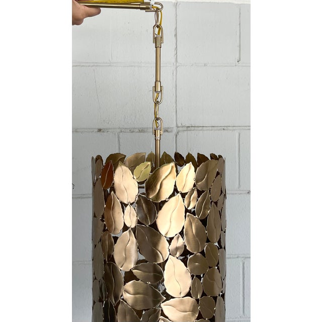 Currey & Company Currey & Company Modern Brass Leaf Protean Pendant For Sale - Image 4 of 6
