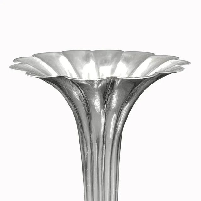 Japanese Art Nouveau Japanese Meiji Sterling Silver Fluted Iris Vases For Sale - Image 3 of 6