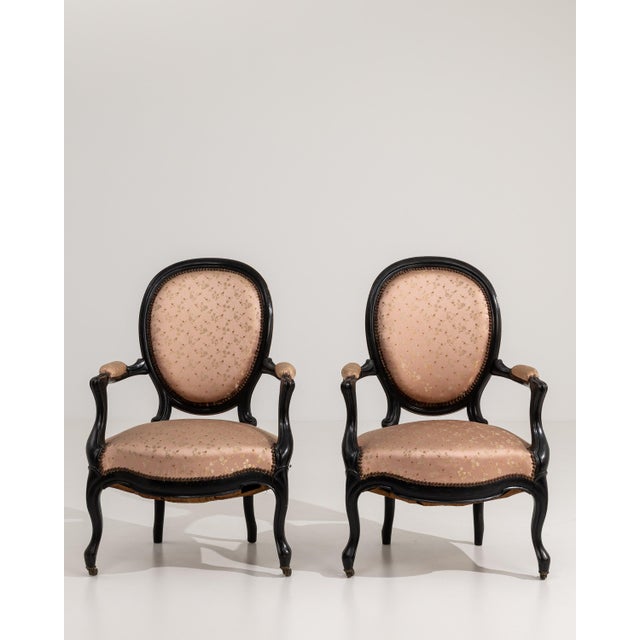 Pair of 19th Century French Louis Philippe Upholstered Armchairs Blush For Sale - Image 13 of 16