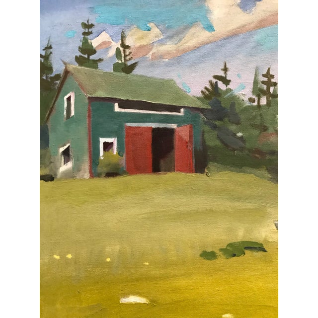 American Gray Truck in the Grass by the Maine Shoreline Oil Painting For Sale - Image 3 of 4