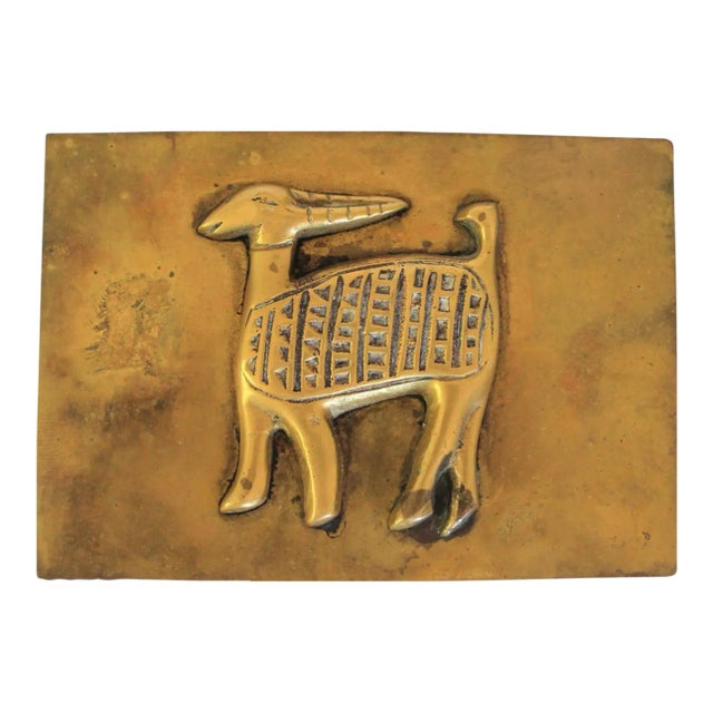 Vintage Brass Trinket Box W/ African Gazelle Figure For Sale