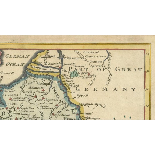 Blue Antique Hand-Colored Map of Ancient Gaul, 1748 For Sale - Image 8 of 9