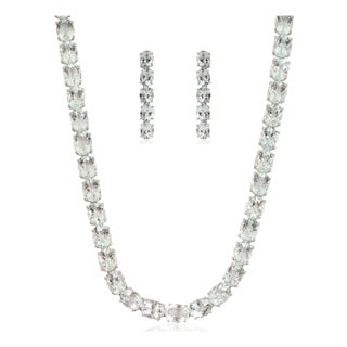 19th Century Style 100.3 Ct Aquamarine Silver Rivière 18 Inch Necklace & Drop Earrings - 3 Pieces For Sale