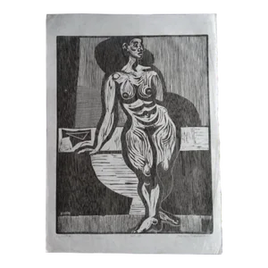 Mid 20th Century "Cynthia" Byron Randall Modernist Abstract Woodcut Print