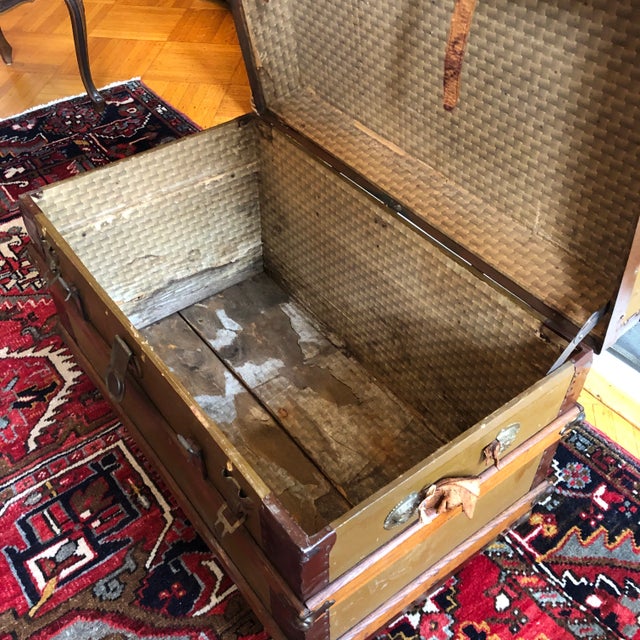 Large Antique Wood Travel Trunk For Sale - Image 11 of 12