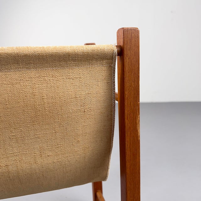 1960s Minimalist Geometric Teak Magazine Rack with Linen Loop, Denmark, 1960s For Sale - Image 5 of 7