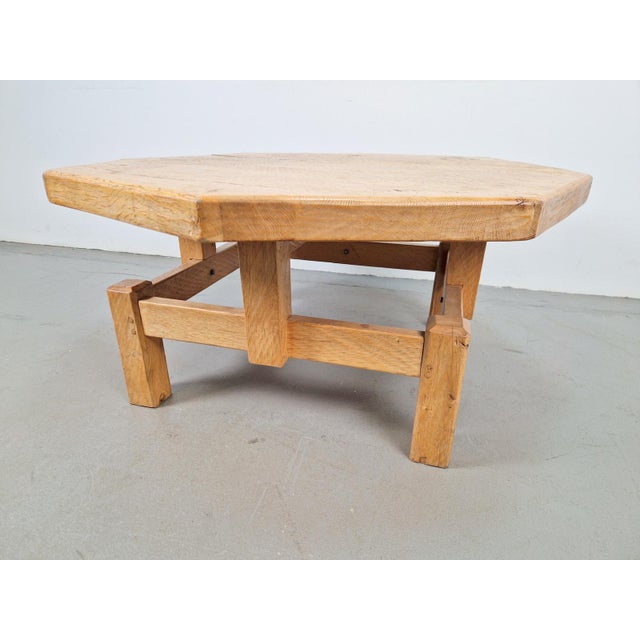 Rustic Rustic Brutalist Octagonal Oak Coffee Table by Pierre Chapo, 1960s For Sale - Image 3 of 11