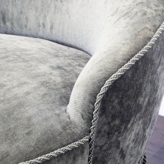 Vintage Green Velvet Lounge Chair With Button-Tufted Back and Fringe Skirt For Sale In San Francisco - Image 6 of 7