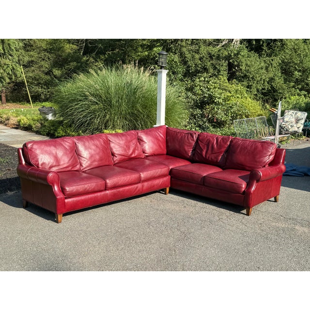 Chippendale Oxblood Red Leather Sectional Sofa by Bradington Young LLC For Sale - Image 3 of 6