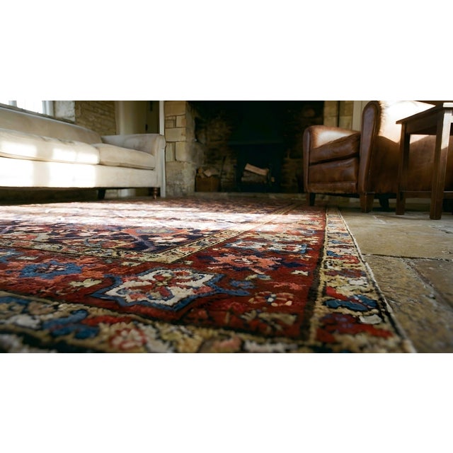 Attractive Antique Persian Rug With Mina Khani Pattern on Navy Background Color and Burgundy Border For Sale - Image 10 of 12