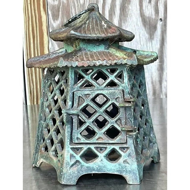 Vintage Asian Wrought Iron Pagoda Lantern For Sale - Image 9 of 12