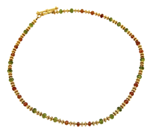 Laura Gibson 22k Yellow Gold Fractal Faceted Orange & Green Beaded Necklace