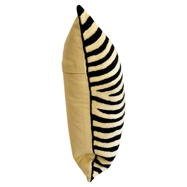Boho Chic Handmade Kashmiri Crewel Zebra Pattern Wool Pillow Cover Global Chic 18 X 18 For Sale - Image 3 of 6