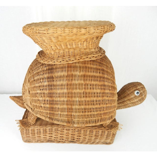 1970s Vintage Wicker Turtle Side Table For Sale - Image 9 of 12