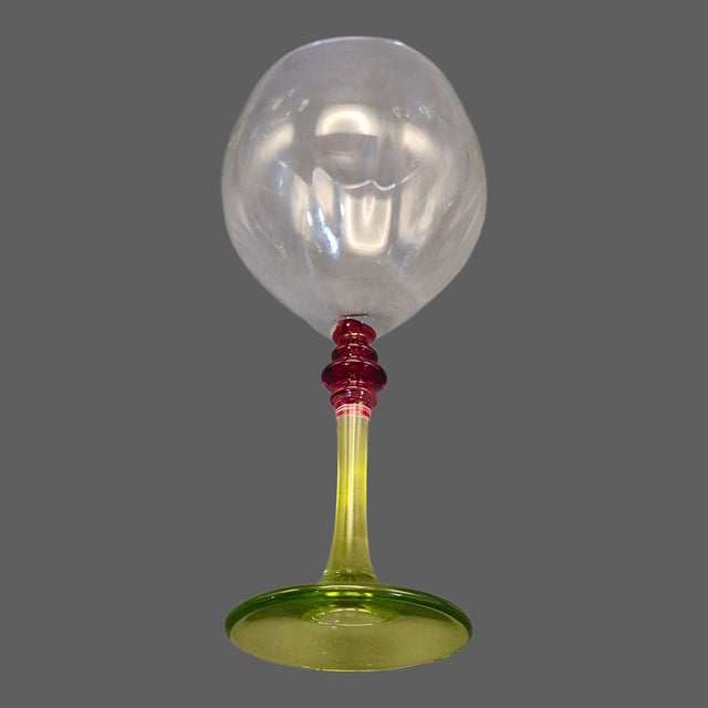 Late 20th Century Festivo Italian Wine Glasses Green & Red Stem - Set of Four For Sale - Image 4 of 6