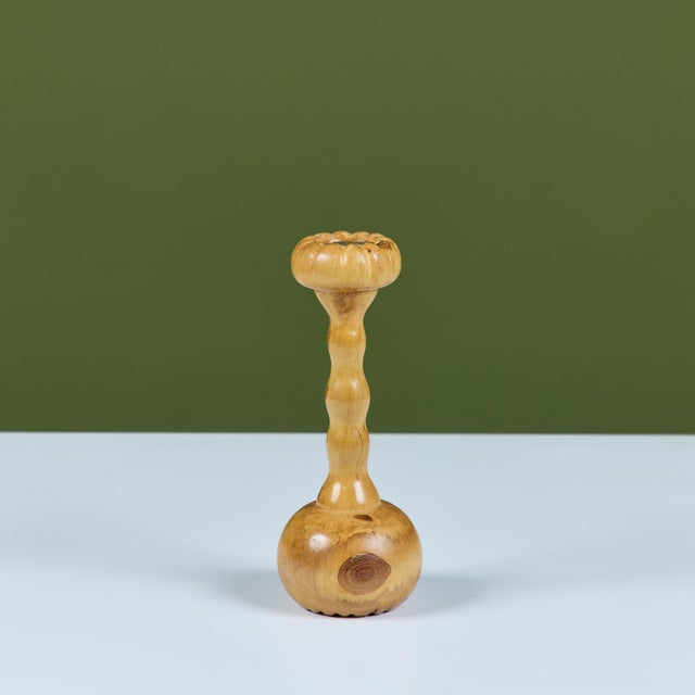 Hand crafted candlestick in spalted birch by local Los Angeles artist Evan Segota. The candle holder features a bulbous...
