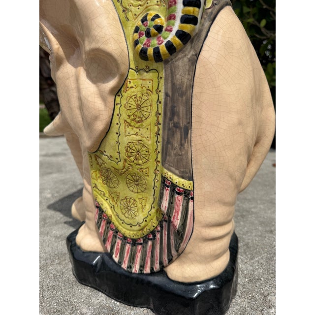 Cream Vintage Hand-Painted Crackle Glazed Ceramic Elephant Garden Stool, Signed Mona For Sale - Image 8 of 12