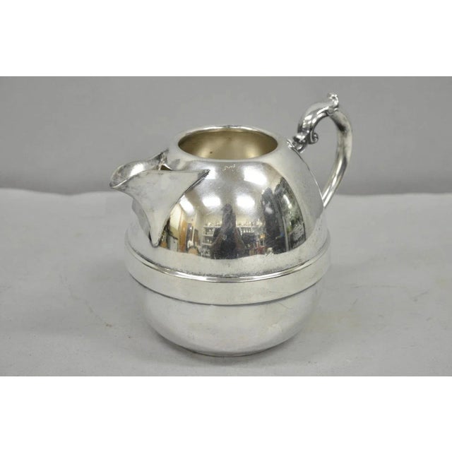 Vintage Art Deco e.p. Copper Silver Plated Bulbous Water Pitcher Jug W/ Handle For Sale - Image 12 of 12