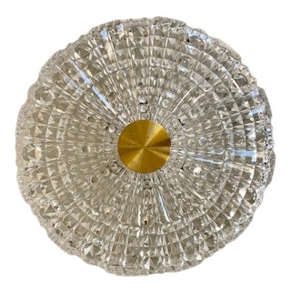 Orrefors Lyfa Mid Century Modern Pressed Glass Flush Mount by Carl Fagerlund For Sale
