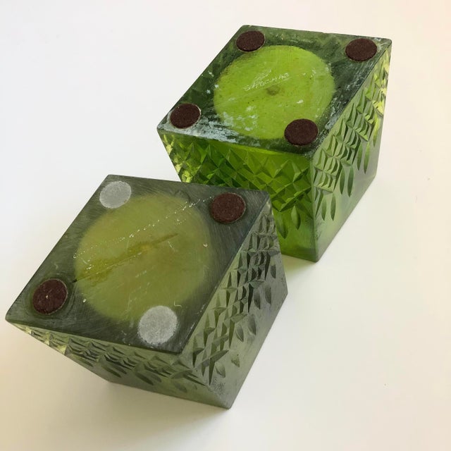 Mid Century Sascha Brastoff Green Resin Candle Holders or Vases - Set of 2 For Sale In San Francisco - Image 6 of 7