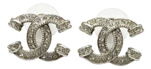 Chanel Silver CC Crystal Pillar Piercing Earrings, A Pair